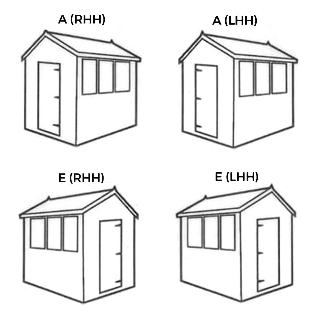TGB Heavy Duty Apex Shed (Storm-Braced) *FREE ASSEMBLY* 8 Standard Apex Door Position Sketches 1100x1100 1